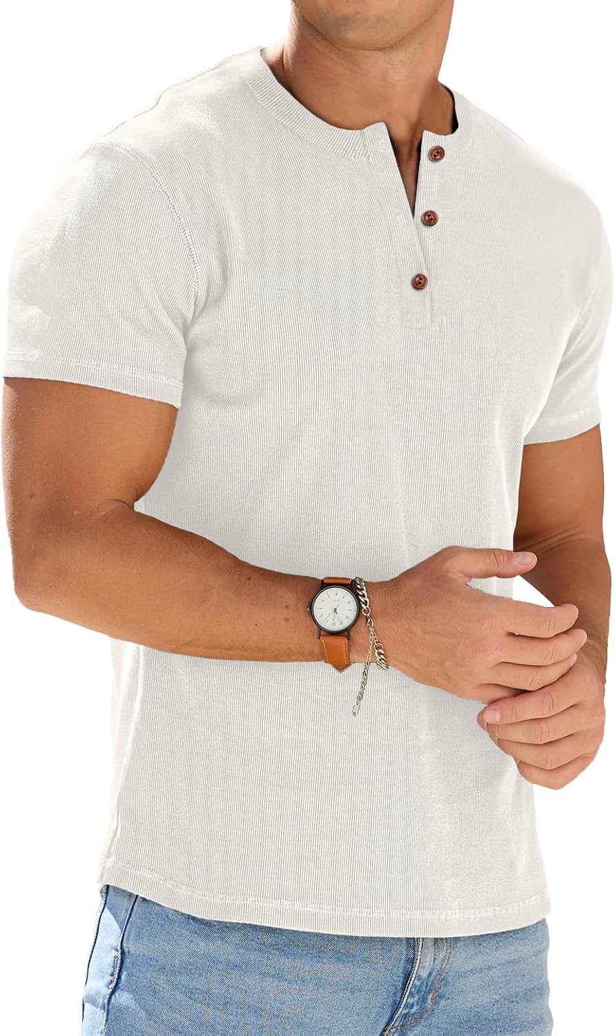 Farrow Men's Henley T-Shirt – Short-Sleeve Design, Button Neck & Tailored Fit