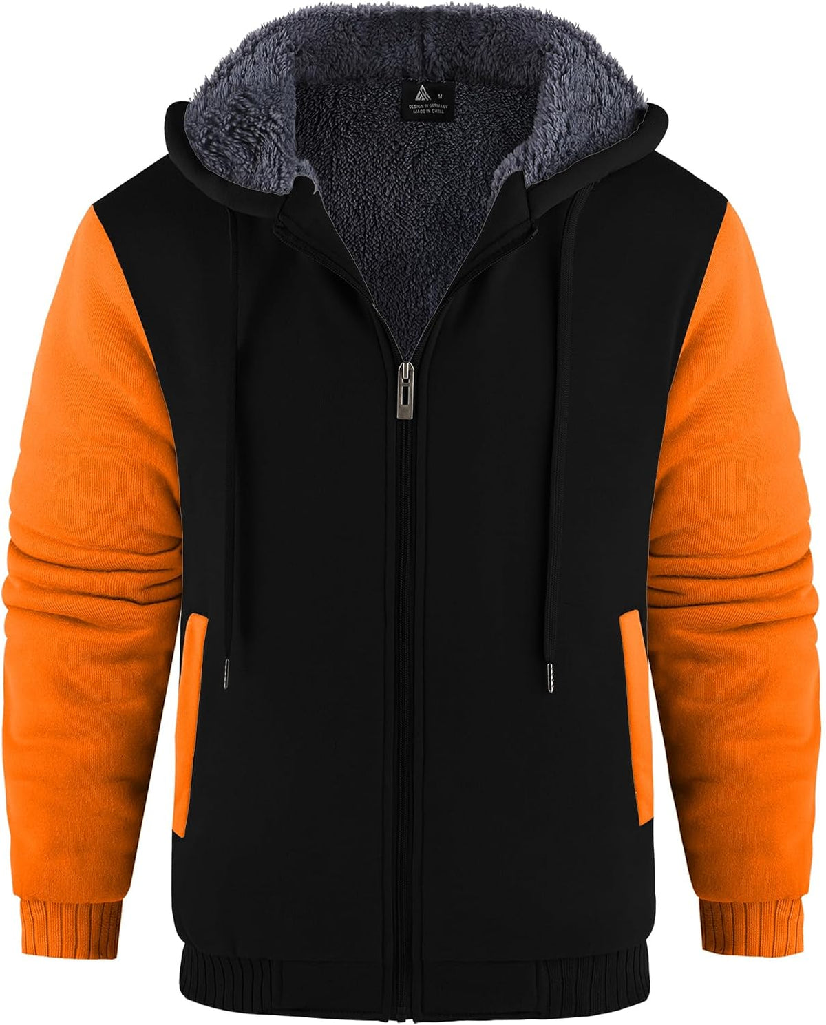 Elphin Men's Fleece-Lined Zip Hoodie – Colour Block, Full-Length Zipper & Side Slip Pockets