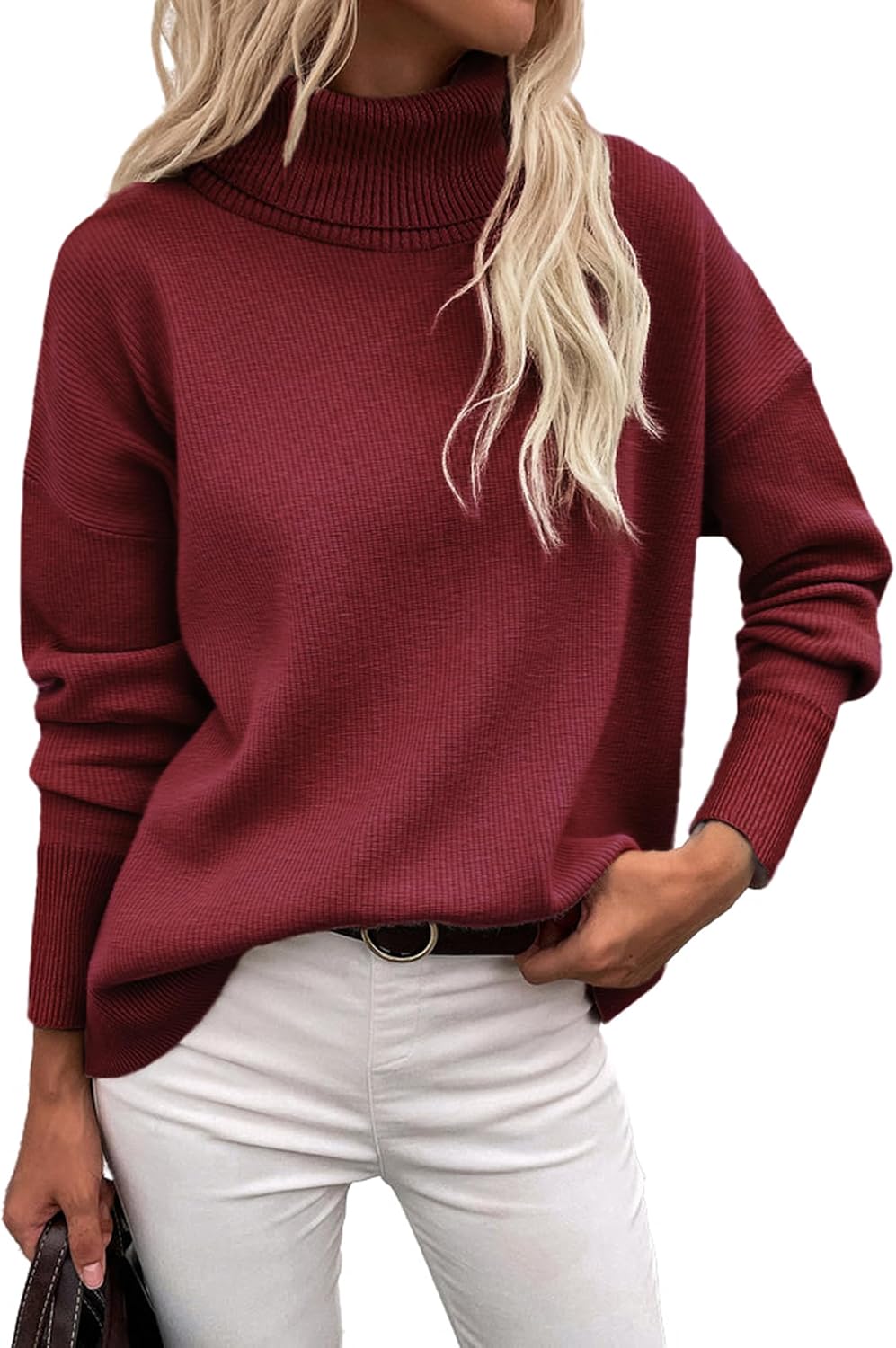 Imogen Women's Turtleneck Sweater – Asymmetric Hem, Dropped-Shoulder Design & Roomy Fit