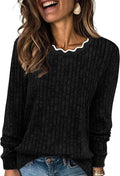 Nectaria Women's Scallop Neck Sweater – Full-Length Sleeves, Easy Fit & Plush Knit