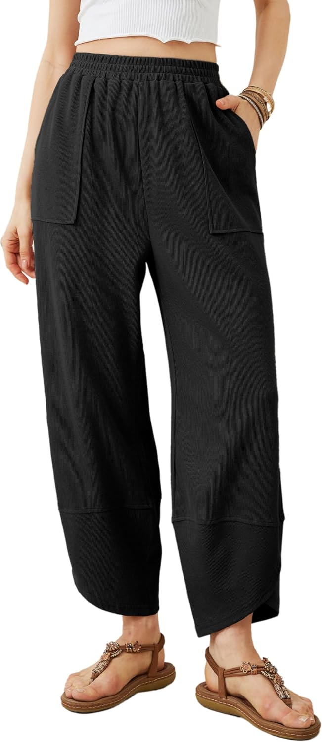 Zorion Women's Wide-Leg Palazzo Trousers – Smocked Waist, Curved Hem & Side Slip Pockets