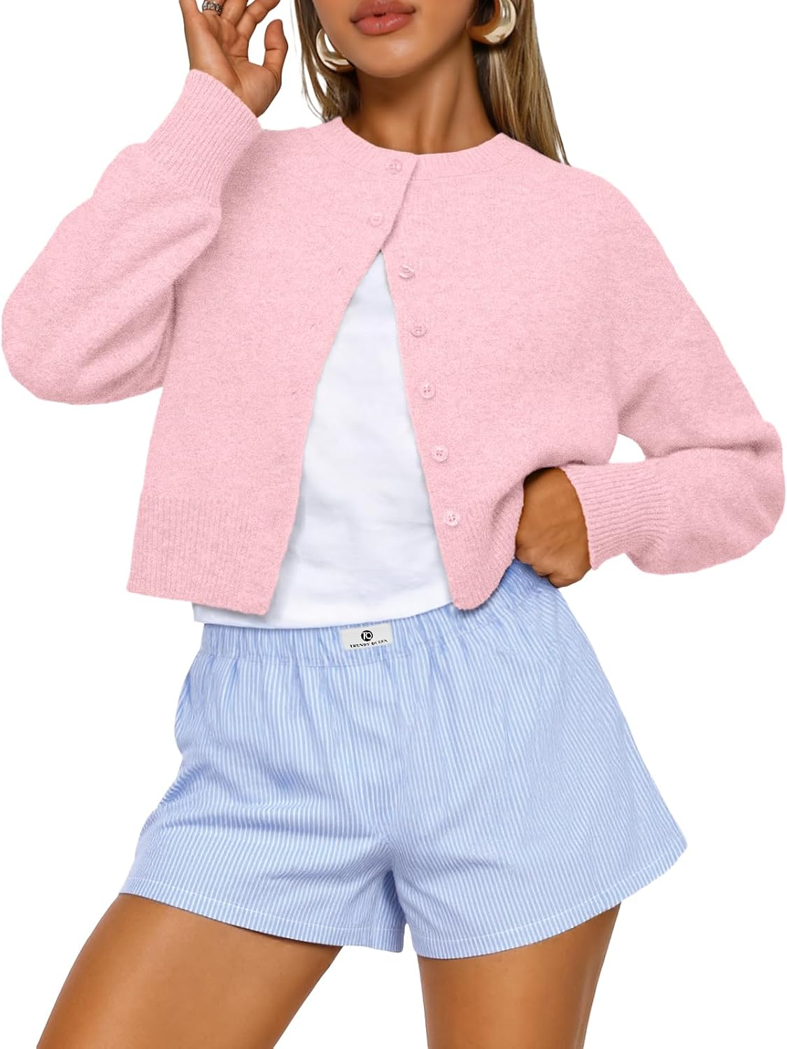 Dresden Women's Cropped Knit Cardigan – Dropped-Shoulder Design, Boxy Fit & Plush Knit