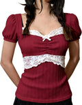 Callum Women's Lace Patchwork Top – Fitted Silhouette, Full-Length Sleeves & Y2K Vintage Style