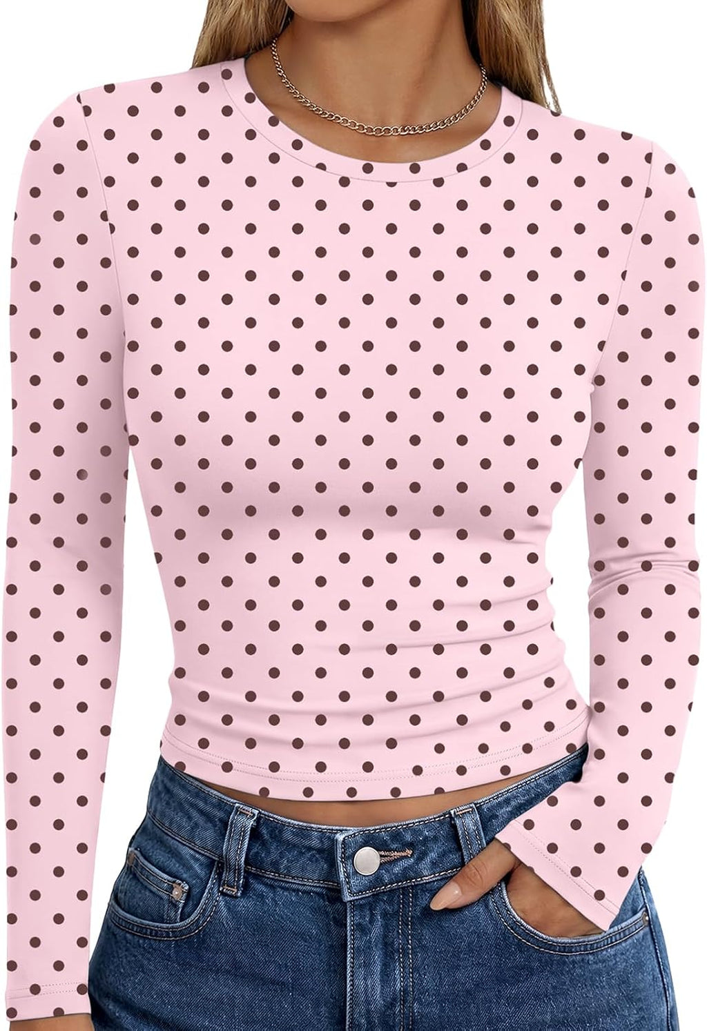 Sienna Women's Fitted Long Sleeve Top – Crew Neck Stretch Slim Fit Basic Shirt