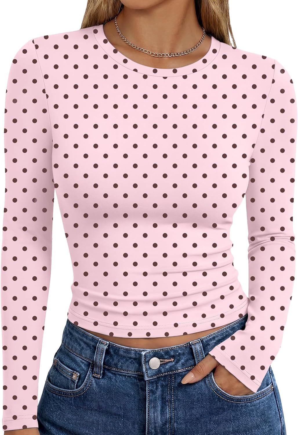 Sienna Women's Fitted Long Sleeve Top – Crew Neck Stretch Slim Fit Basic Shirt