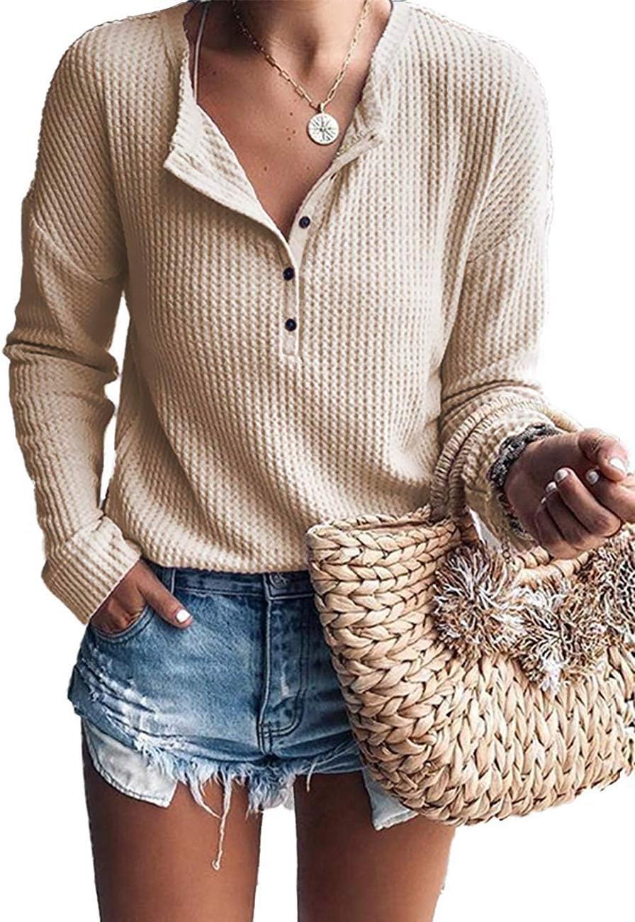 Tullia Women's Waffle Knit Henley Top – V-Neckline, Dolman Sleeves & Comfortable Fit