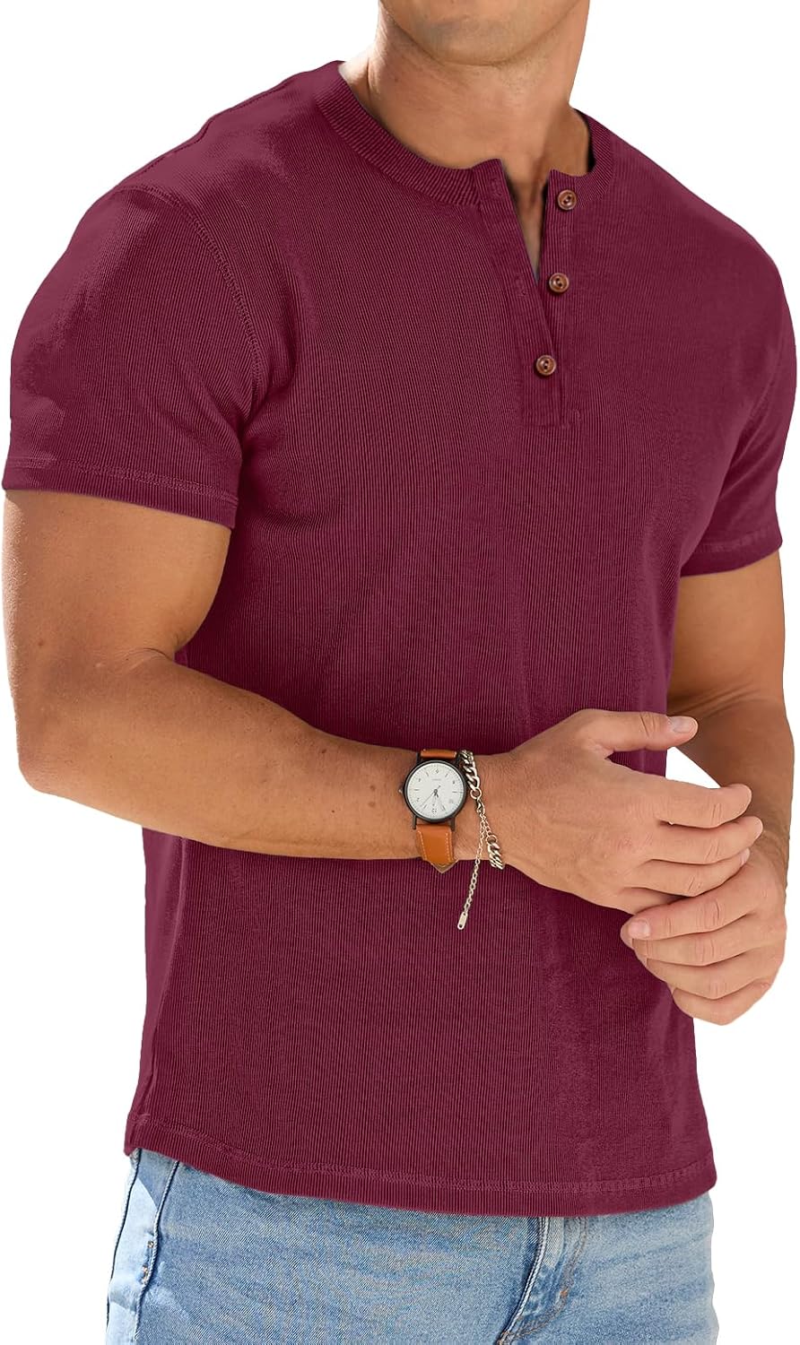 Farrow Men's Henley T-Shirt – Short-Sleeve Design, Button Neck & Tailored Fit