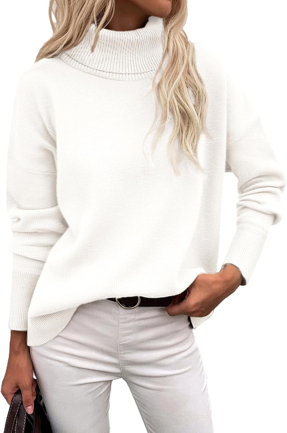 Imogen Women's Turtleneck Sweater – Asymmetric Hem, Dropped-Shoulder Design & Roomy Fit