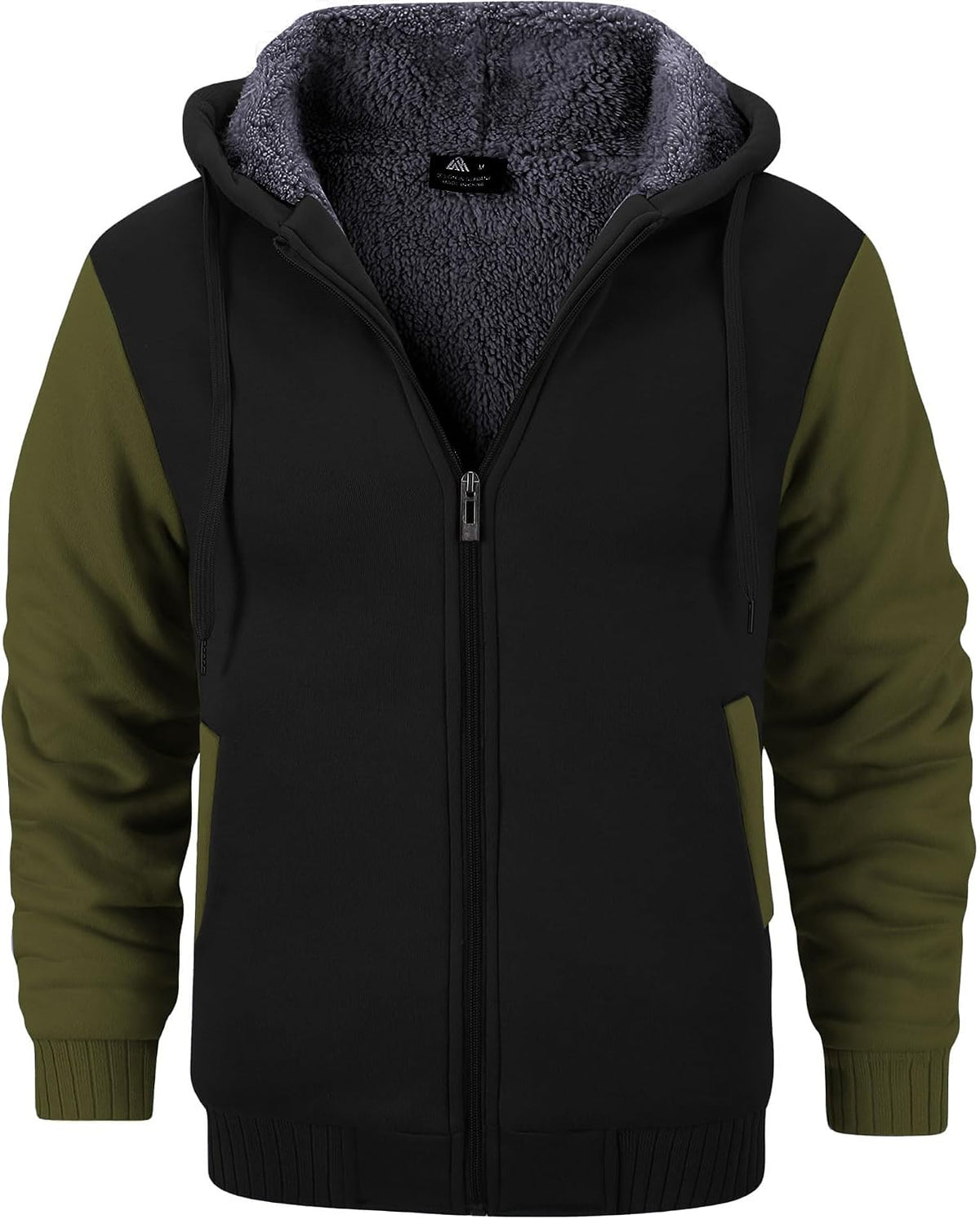 Elphin Men's Fleece-Lined Zip Hoodie – Colour Block, Full-Length Zipper & Side Slip Pockets