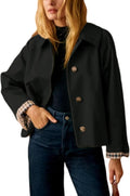 Callum Women's Cropped Trench Jacket – Roomy Fit, Notched Lapel & Plaid Lining