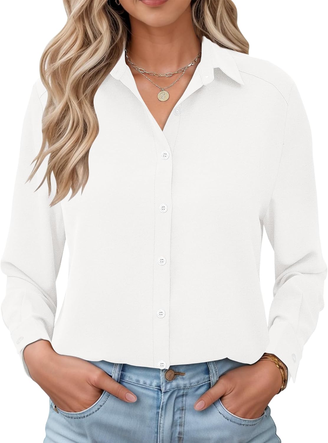 Xerxine Women's Gingham Shirt – Button-Up Front, Turn-Down Collar & Roll-Up Sleeves
