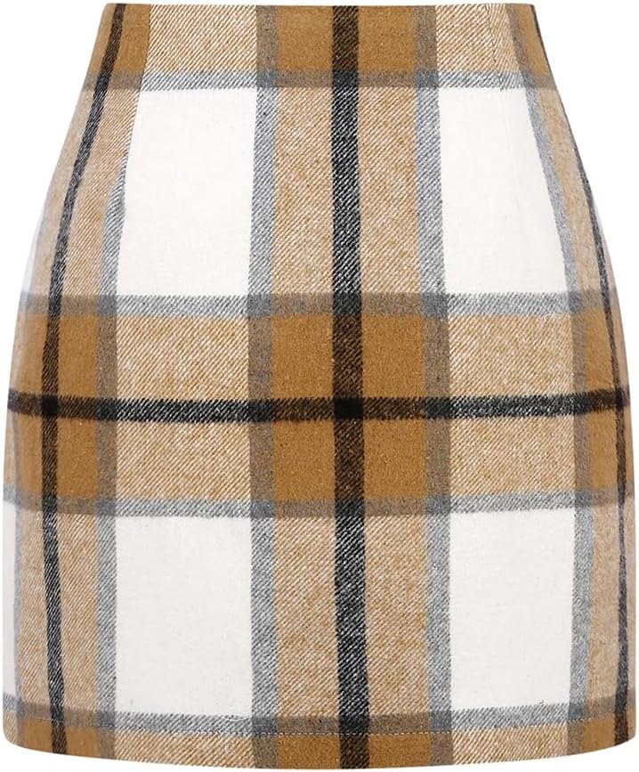 Godfrida Women's Plaid Mini Skirt – High-Rise Waist, Pencil Fit & Invisible Side Zip