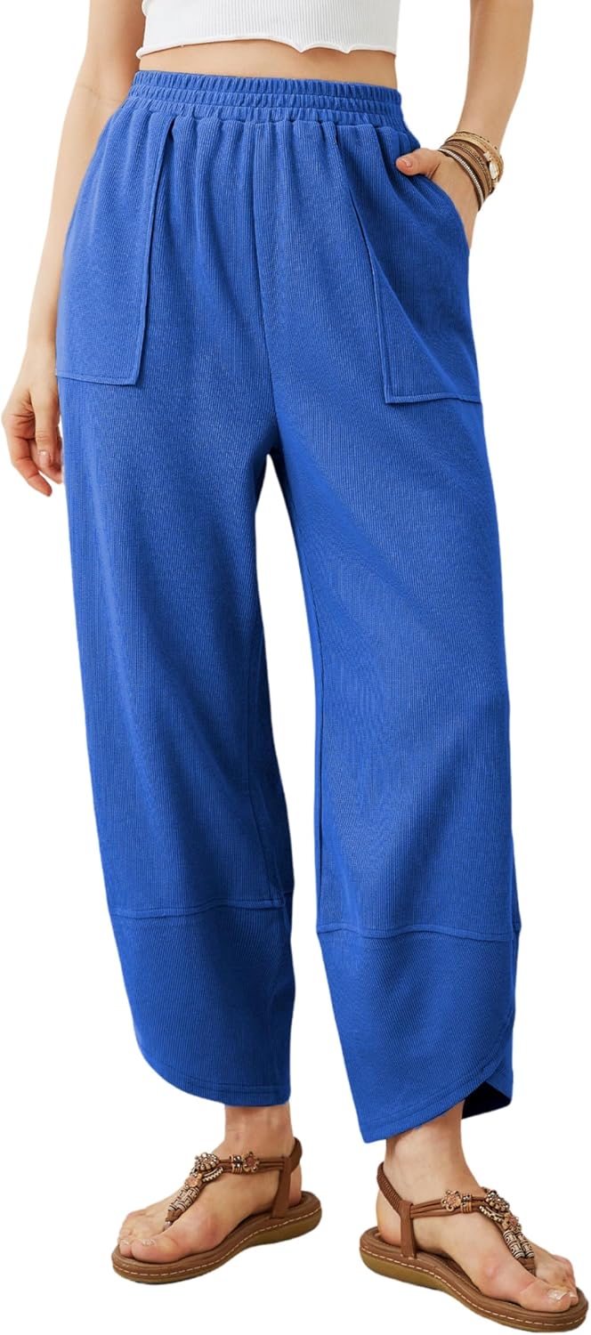 Zorion Women's Wide-Leg Palazzo Trousers – Smocked Waist, Curved Hem & Side Slip Pockets