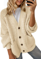 Adeline Women's Cable Knit Cardigan – V-Neck Open Front Long Sleeve Relaxed Fit