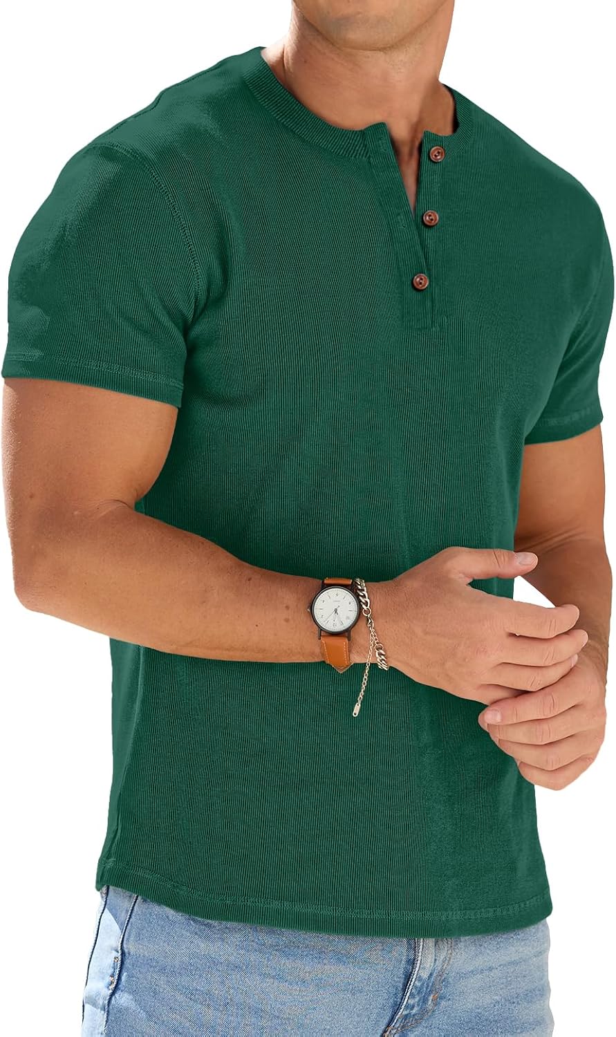 Farrow Men's Henley T-Shirt – Short-Sleeve Design, Button Neck & Tailored Fit