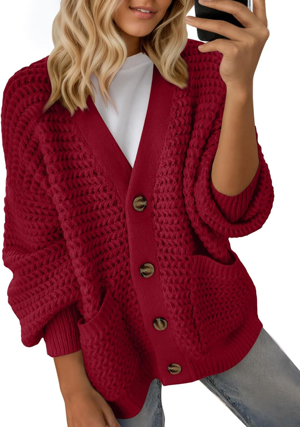 Adeline Women's Cable Knit Cardigan – V-Neck Open Front Long Sleeve Relaxed Fit
