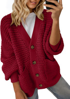 Adeline Women's Cable Knit Cardigan – V-Neck Open Front Long Sleeve Relaxed Fit