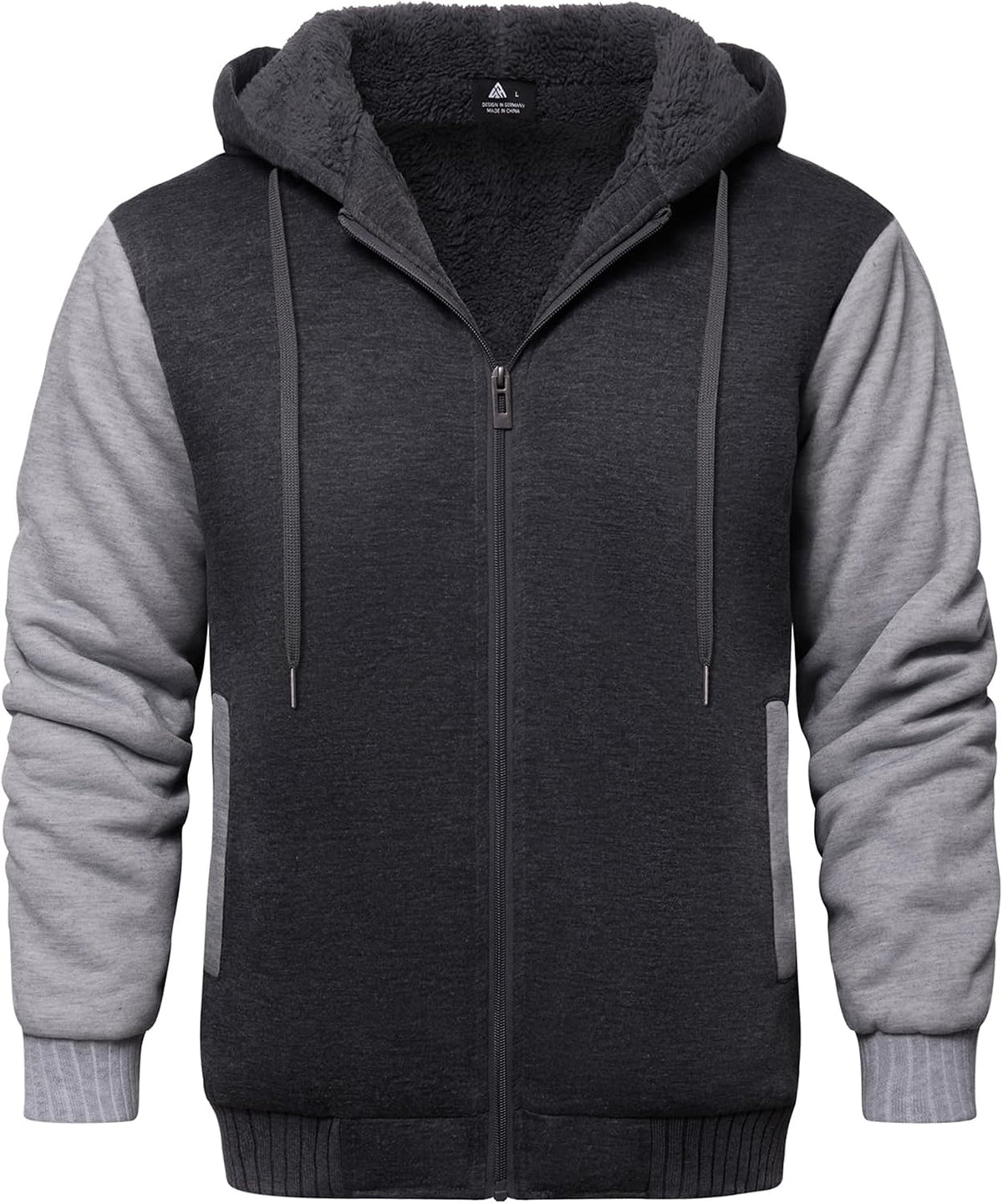 Elphin Men's Fleece-Lined Zip Hoodie – Colour Block, Full-Length Zipper & Side Slip Pockets