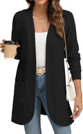 Draycen Women's Ribbed Open-Front Cardigan – Full-Length Sleeves, Relaxed Silhouette & Side Slip Pockets