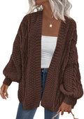 Rasmus Women's Cable Knit Cardigan – Balloon Sleeves, Dropped-Shoulder Design & Roomy Fit