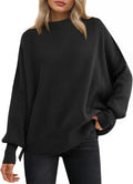 Kirstyn Women's Ribbed Batwing Sweater – Round Neckline, Side Slits & Easy Fit