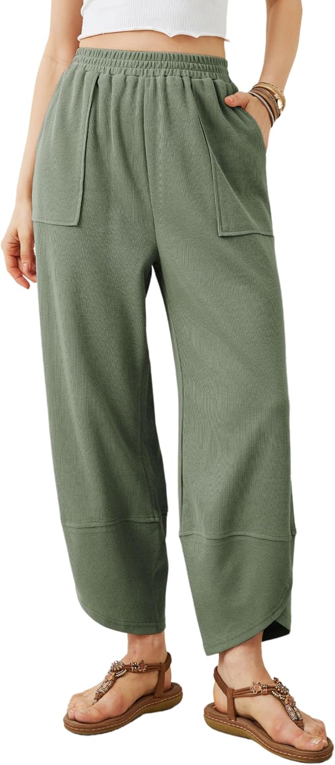 Zorion Women's Wide-Leg Palazzo Trousers – Smocked Waist, Curved Hem & Side Slip Pockets