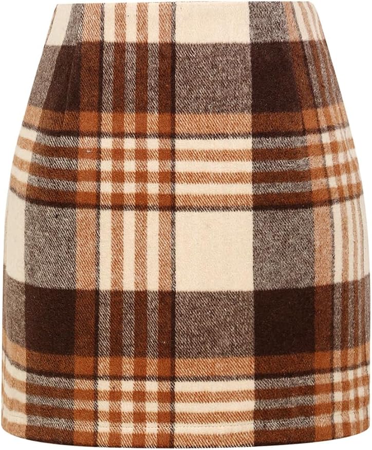 Godfrida Women's Plaid Mini Skirt – High-Rise Waist, Pencil Fit & Invisible Side Zip