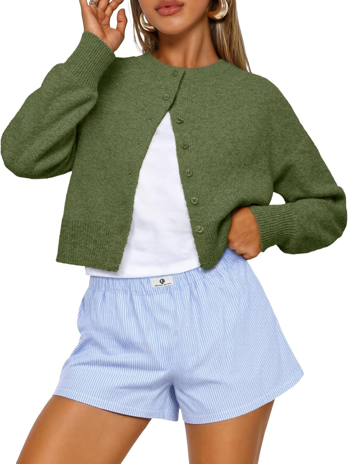 Dresden Women's Cropped Knit Cardigan – Dropped-Shoulder Design, Boxy Fit & Plush Knit