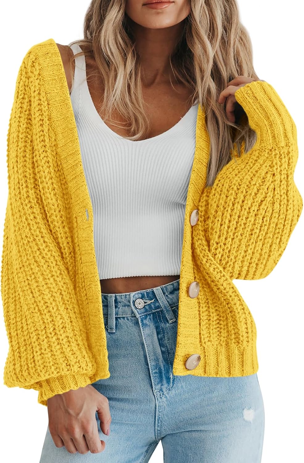 Rasmus Women's Oversized Knit Cardigan – Deep V-Neckline, Button-Up Front & Chunky Knit