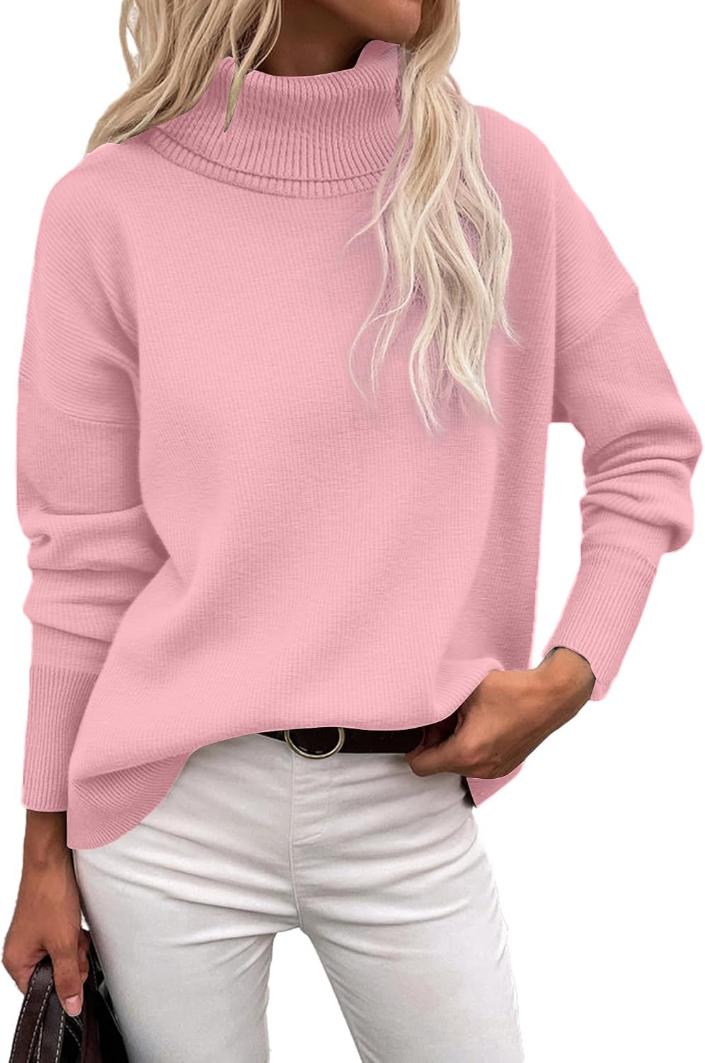 Imogen Women's Turtleneck Sweater – Asymmetric Hem, Dropped-Shoulder Design & Roomy Fit