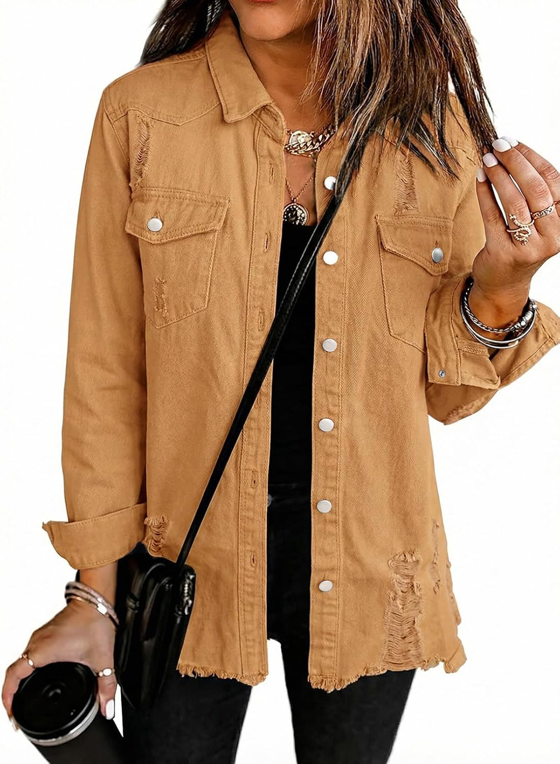 Hemlock Women's Oversized Denim Jacket – Boyfriend Fit, Button-Up Front & Side Slip Pockets