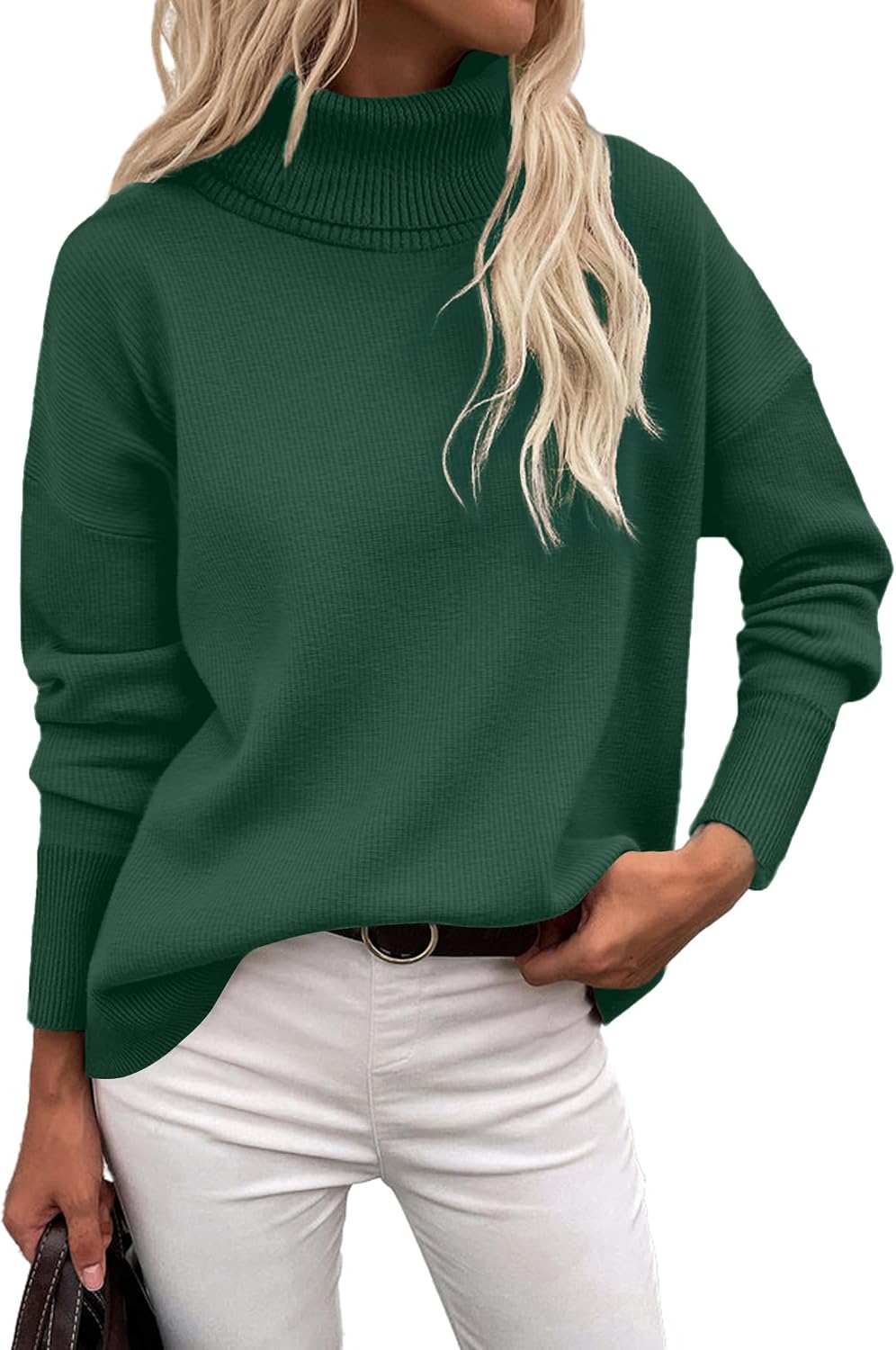 Imogen Women's Turtleneck Sweater – Asymmetric Hem, Dropped-Shoulder Design & Roomy Fit