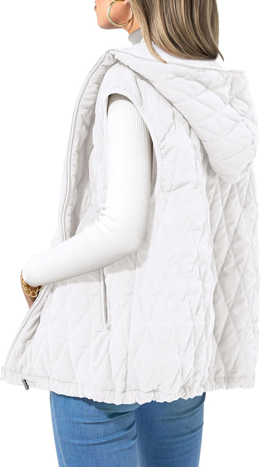 Constantina Women's With Hood Puffer Vest – Full-Length Zipper, Loose Silhouette & Handy Pockets
