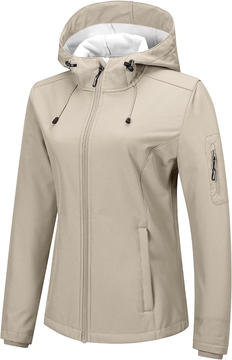 Jarethine Women's Softshell Jacket – Fleece-Lined Interior, With Hood, Windproof & 5 Handy Pockets