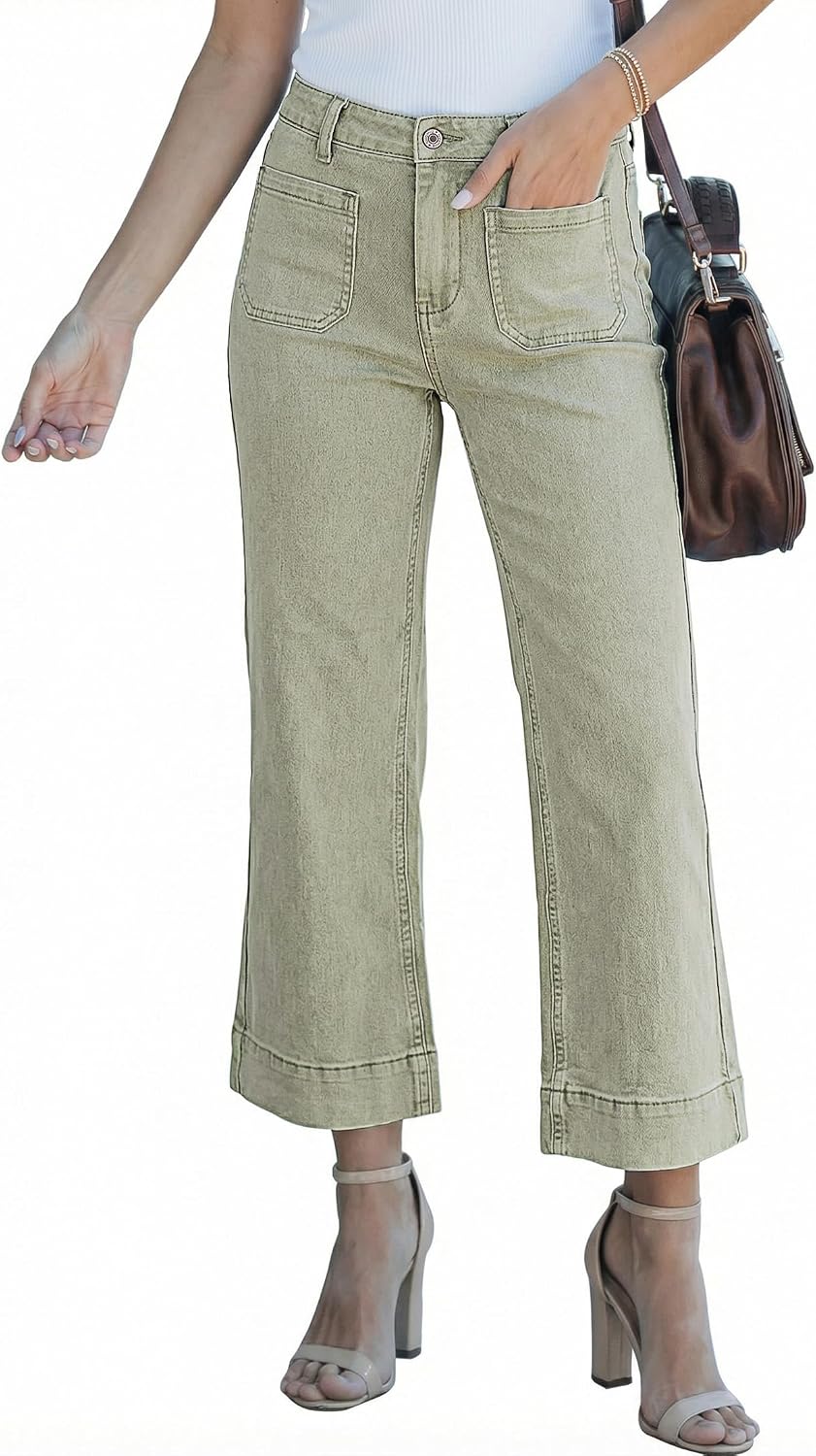 Eowyn Women's White Wide-Leg Jeans – High-Rise Waist, Stretch Denim & Patch Handy Pockets