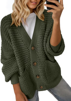 Adeline Women's Cable Knit Cardigan – V-Neck Open Front Long Sleeve Relaxed Fit