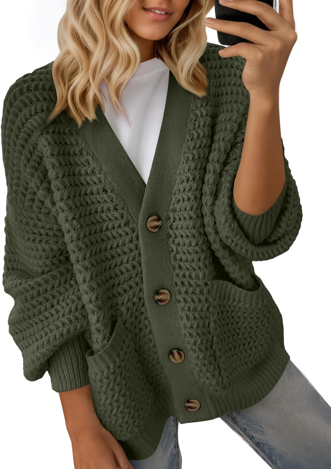 Adeline Women's Cable Knit Cardigan – V-Neck Open Front Long Sleeve Relaxed Fit