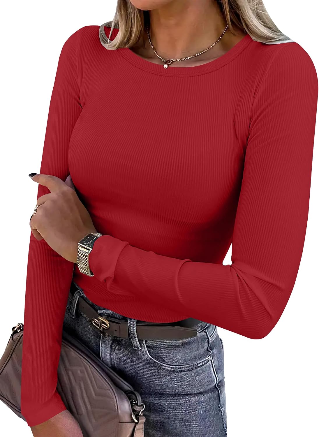 Zephrina Women's Crewneck Top – Full-Length Sleeves, Fitted Silhouette & Flexible Fabric