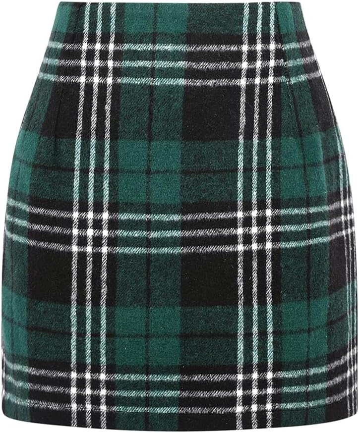 Godfrida Women's Plaid Mini Skirt – High-Rise Waist, Pencil Fit & Invisible Side Zip