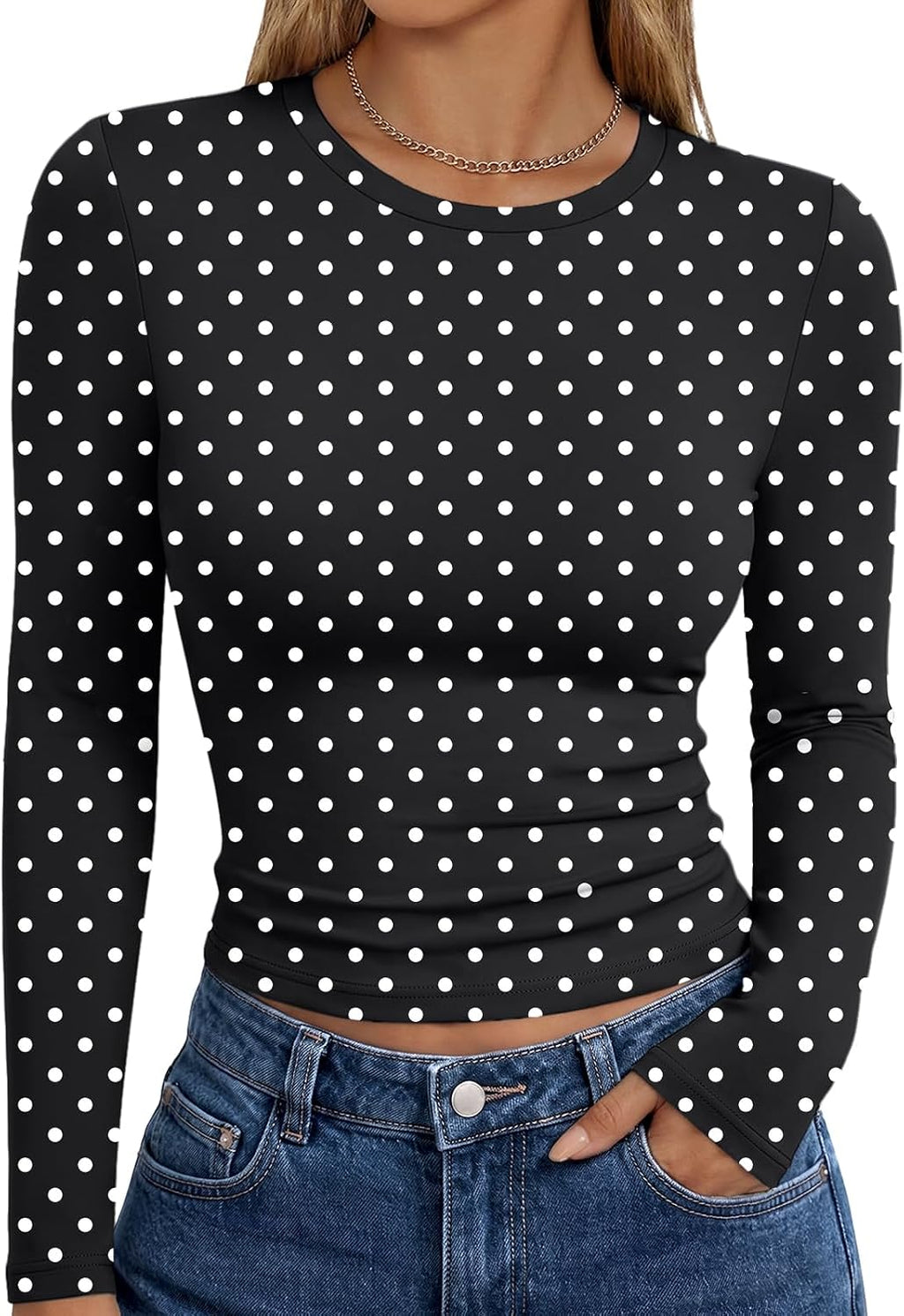 Sienna Women's Fitted Long Sleeve Top – Crew Neck Stretch Slim Fit Basic Shirt