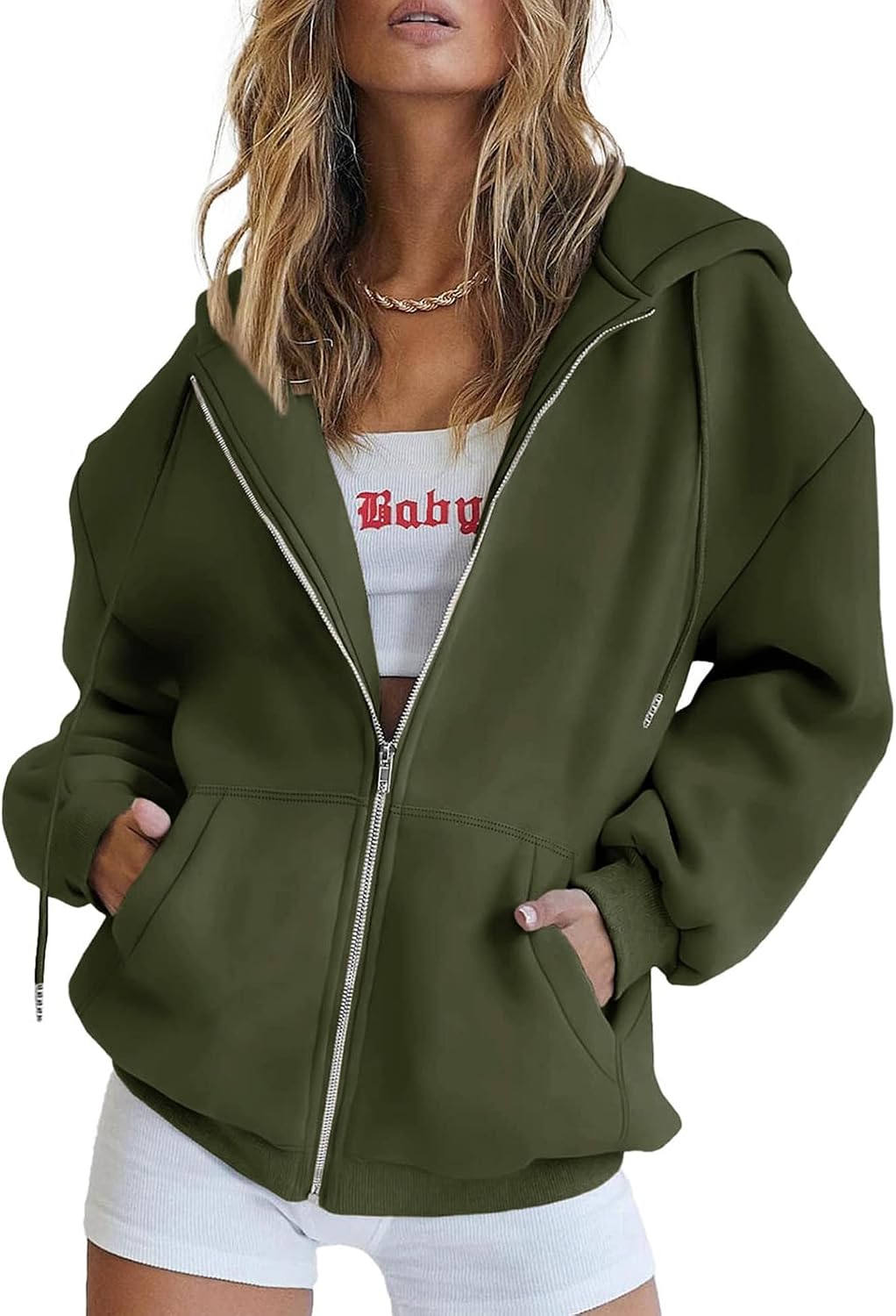 Wilhelmina Women's Zip-Up Hoodie – Drawstring Hood, Side Slip Pockets & Easy Fit