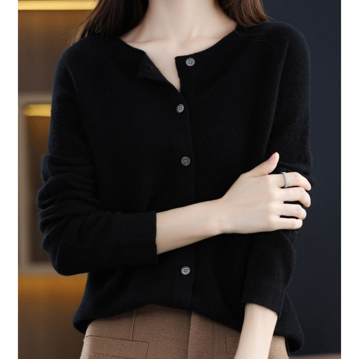 Elian Women's Cardigan – Sophisticated Gentle Merino Wool & Cashmere Cardigan with Crewneck