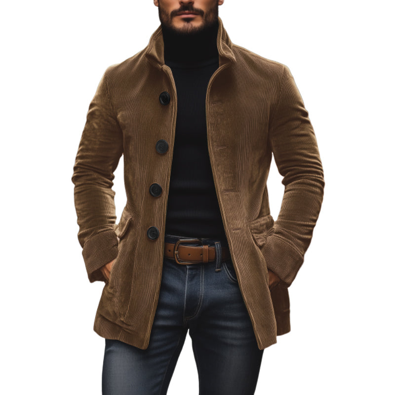 Valdemar Men's Corduroy Coat – Fitted Silhouette with Mandarin Collar & Sophisticated Side Slip Pockets