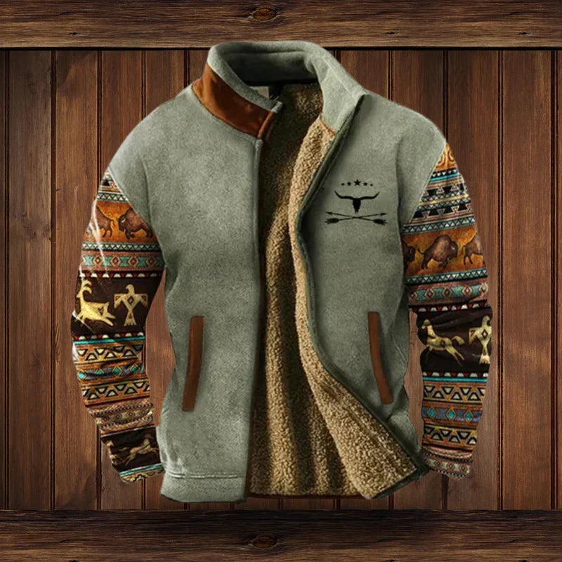 Halvard Cozy Western-Style Jacket – Fleece Lining & Tribal-Inspired Patterns for Cozy Winter Warmth