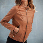 Dagfinn Women's Leather Jacket – Sophisticated Regular Fit with Zippered Handy Pockets & Zip Closure