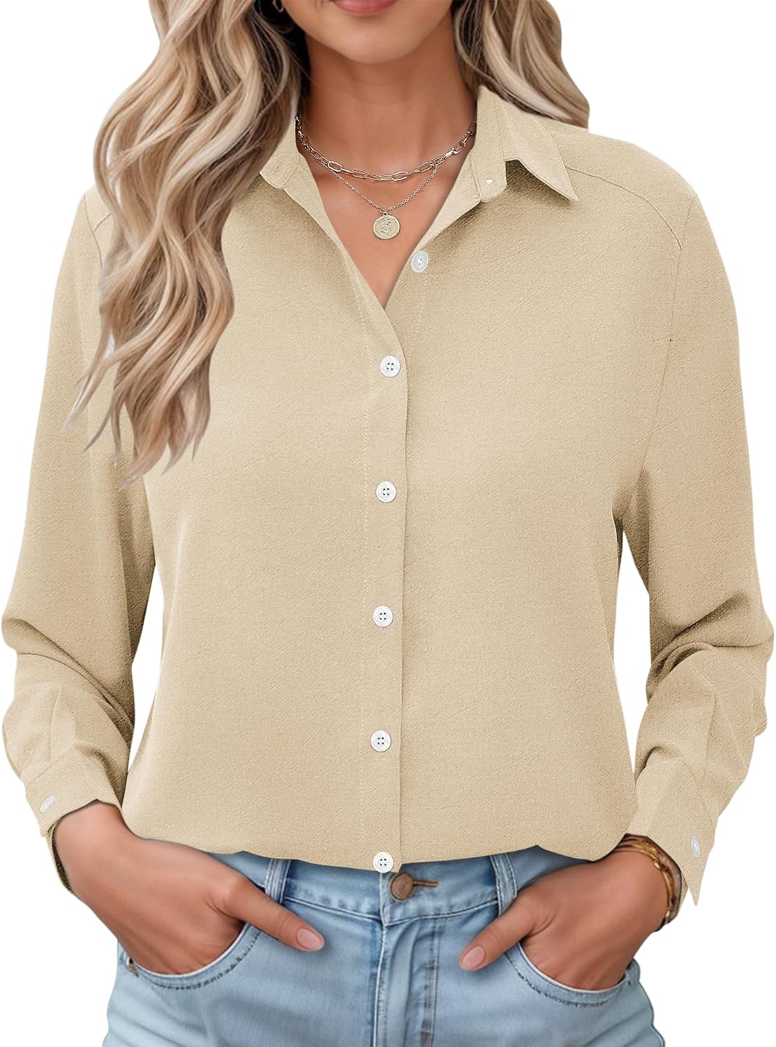 Xerxine Women's Gingham Shirt – Button-Up Front, Turn-Down Collar & Roll-Up Sleeves