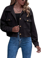 Tabitha Women's Corduroy Jacket – Cropped Button-Up Shacket with Flap Pockets