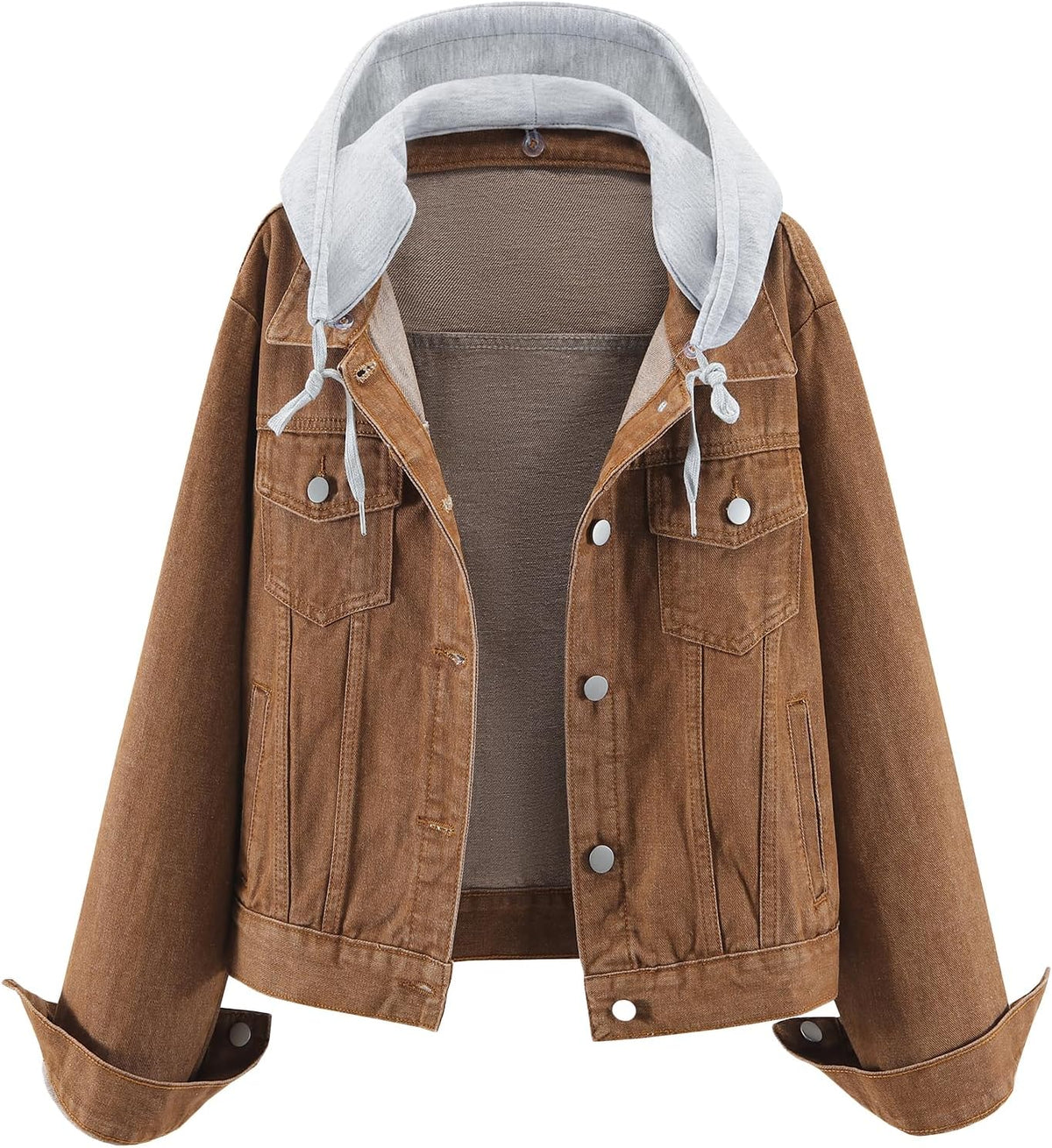 Xanto Women's With Hood Denim Jacket – Detachable Hood, Distressed Detail & 4 Handy Pockets