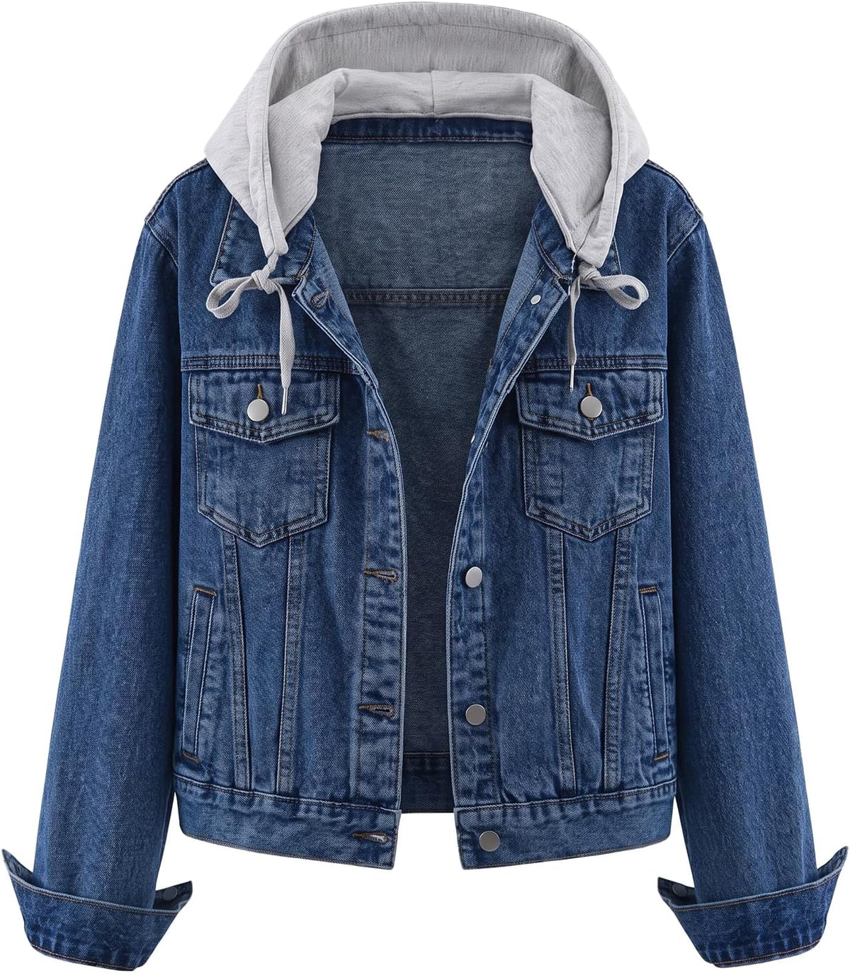 Xanto Women's With Hood Denim Jacket – Detachable Hood, Distressed Detail & 4 Handy Pockets