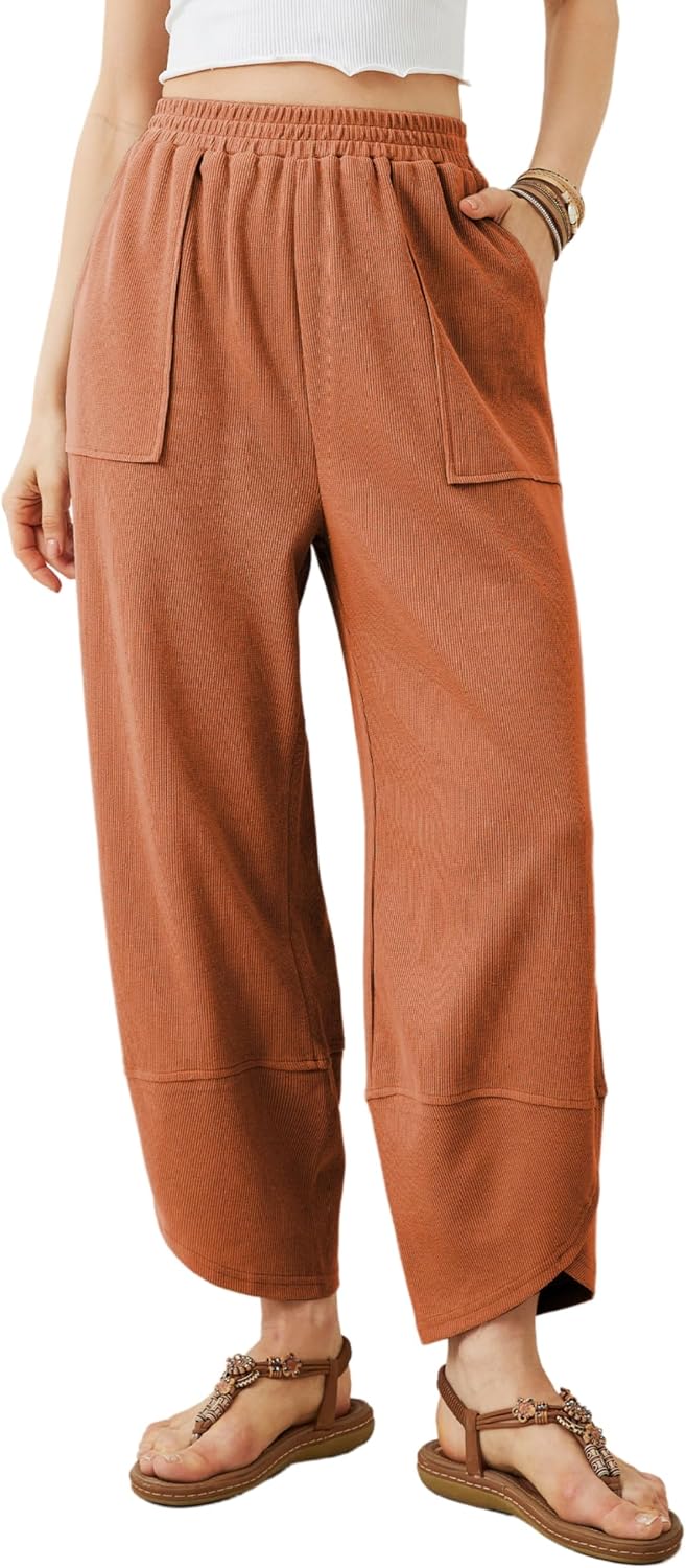 Zorion Women's Wide-Leg Palazzo Trousers – Smocked Waist, Curved Hem & Side Slip Pockets